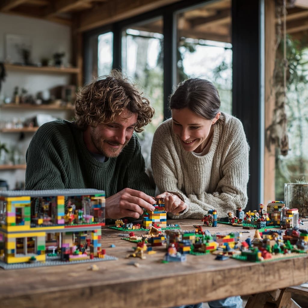 Koppel bouwt samen aan LEGO project
